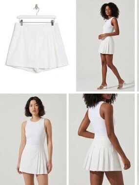 Leighton Pleated High Rise Skort White Cream Tenniscore Mini L